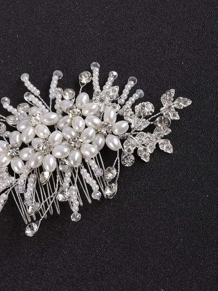 Bridal Oval Pearl Flower Hair Comb, Wedding Pearl Hair Piece, White Pearl Floral Bridesmaid Hair Accessory