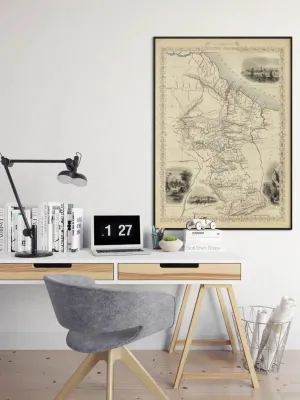 British Guiana Map Print Wall Art| 1851 British Guayana Vintage Map Wall Prints