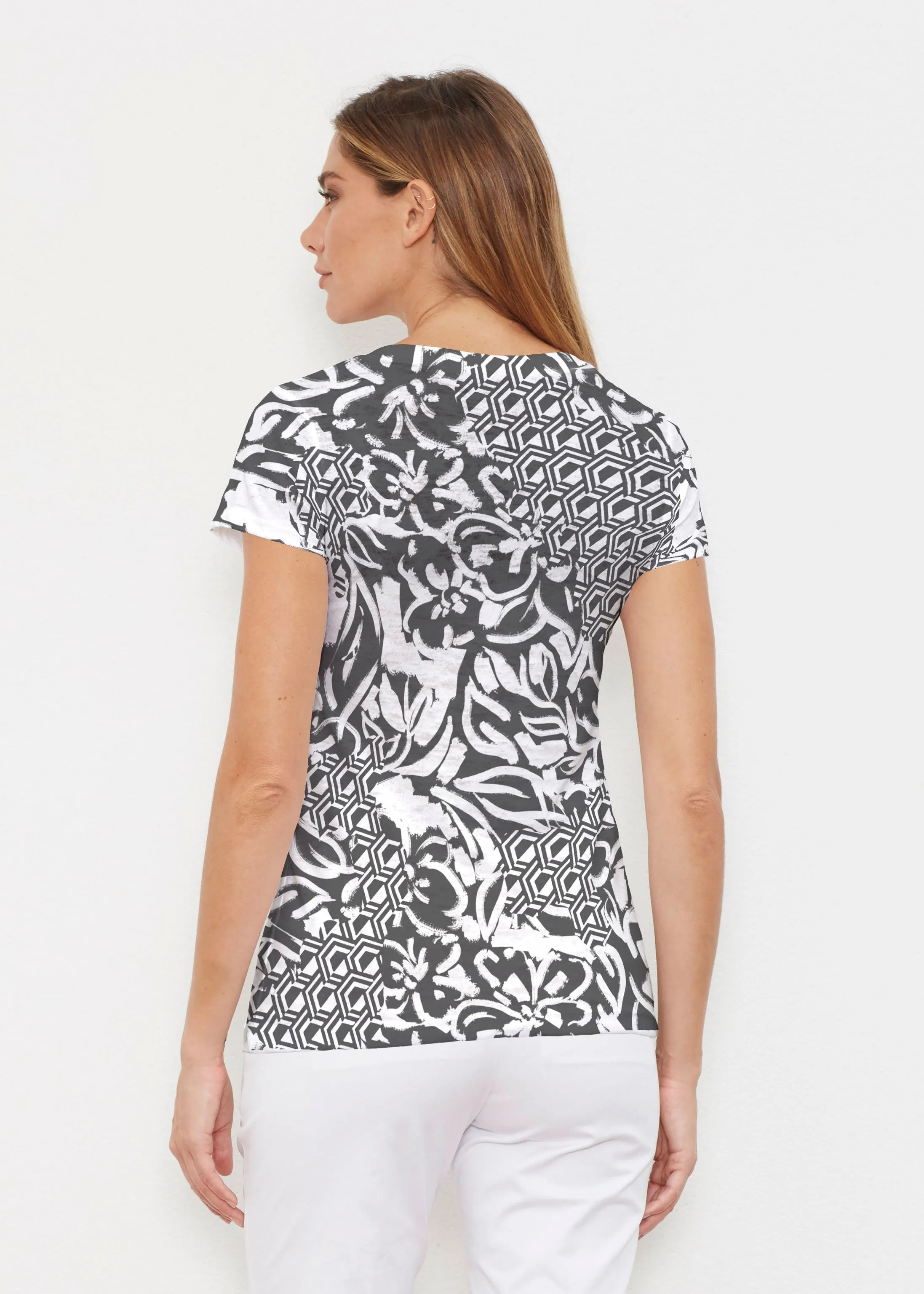 Brookie Black (8177) ~ Signature Cap Sleeve V-Neck Shirt