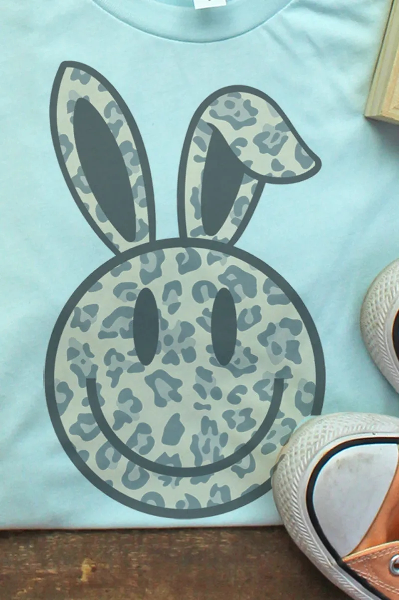 Bunny Happy Face Leopard Tri-Blend Short Sleeve Tee