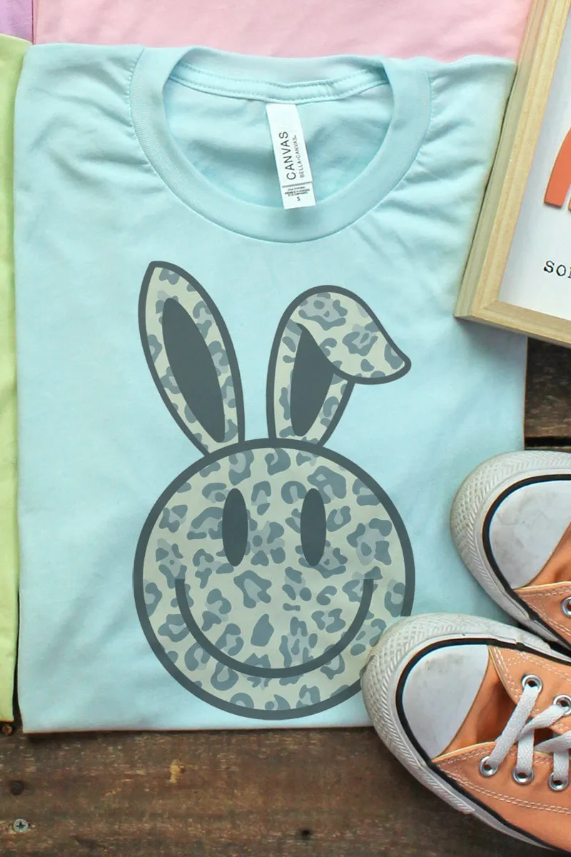 Bunny Happy Face Leopard Tri-Blend Short Sleeve Tee