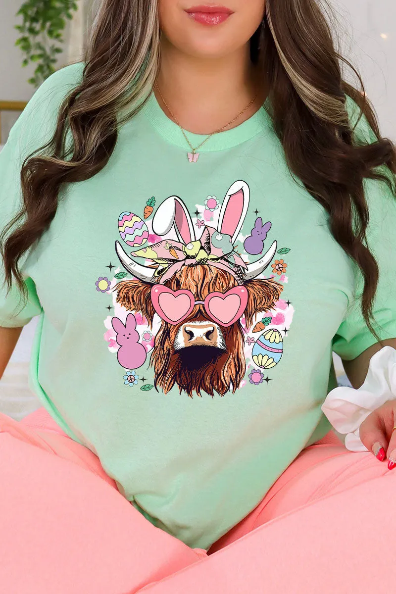 Bunny Hoppin' Highland Cow Combed Cotton T-Shirt