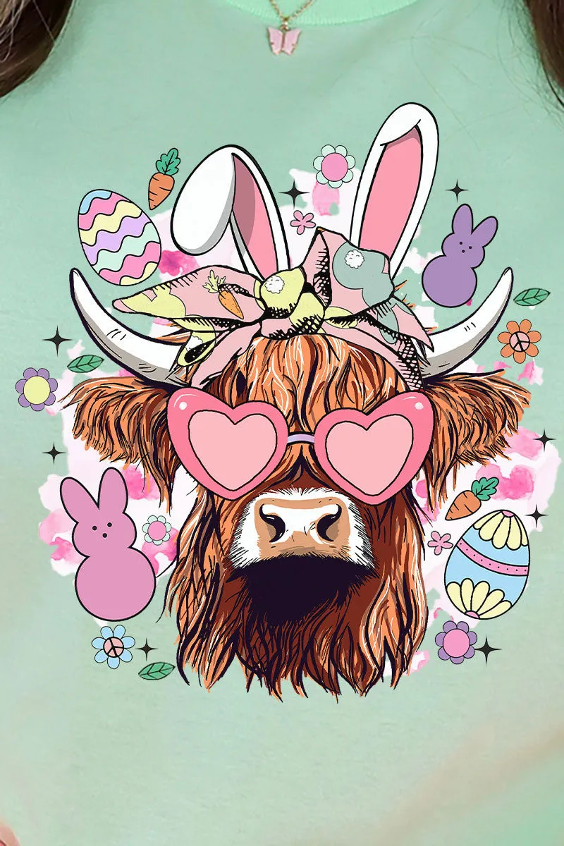 Bunny Hoppin' Highland Cow Combed Cotton T-Shirt