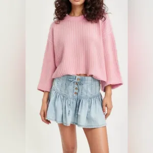Buttoned Ruffled Mini Denim Skirt