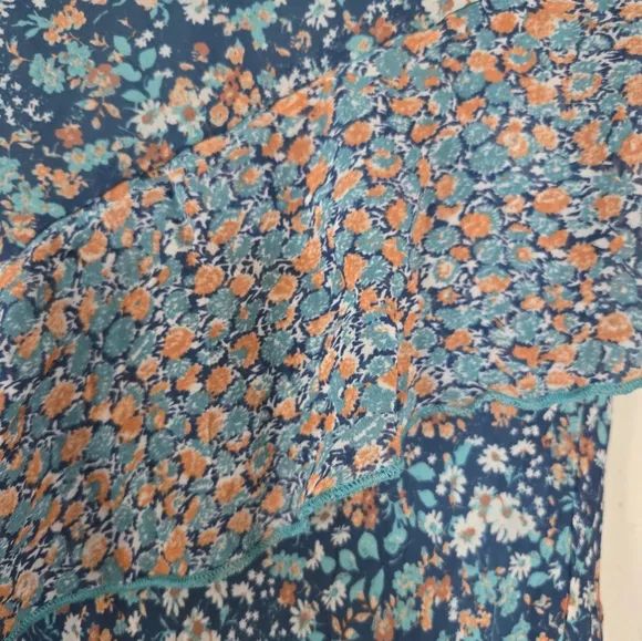 By Anthropologie Ruffle Flounce Maxi Skirt Size Small Blue Floral