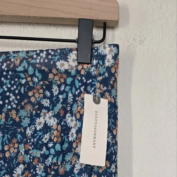 By Anthropologie Ruffle Flounce Maxi Skirt Size Small Blue Floral