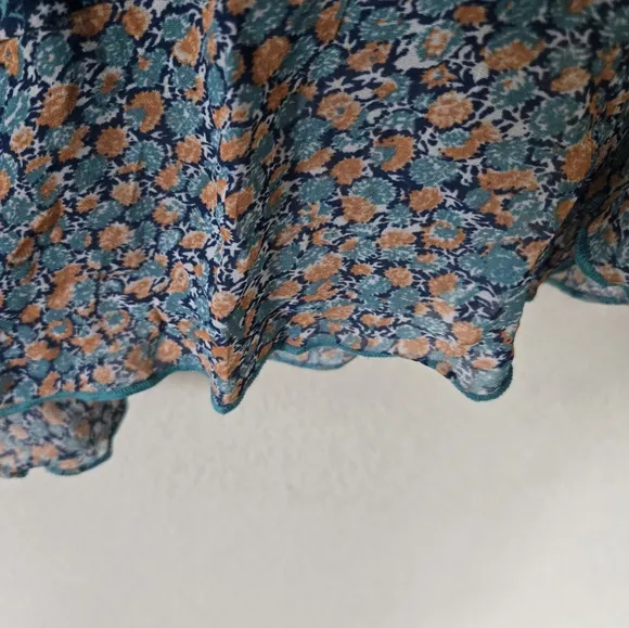 By Anthropologie Ruffle Flounce Maxi Skirt Size Small Blue Floral