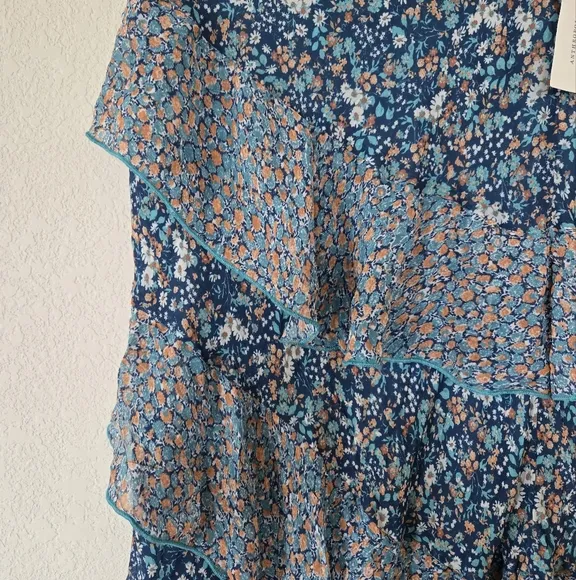 By Anthropologie Ruffle Flounce Maxi Skirt Size Small Blue Floral