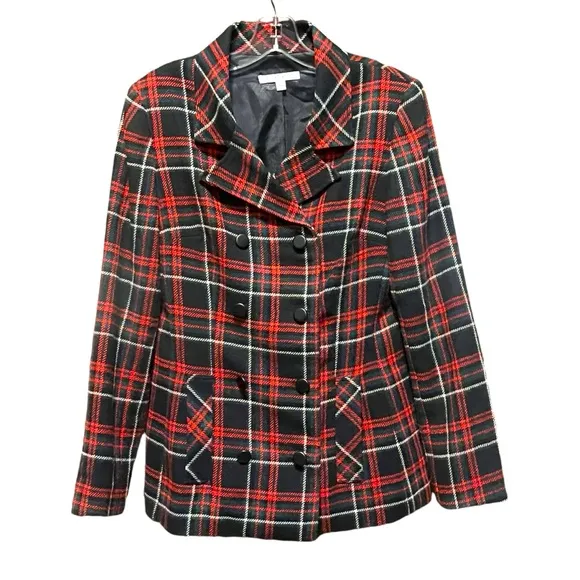 Cabi Tartan Plaid Double breasted Pea Coat