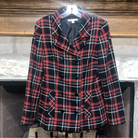 Cabi Tartan Plaid Double breasted Pea Coat