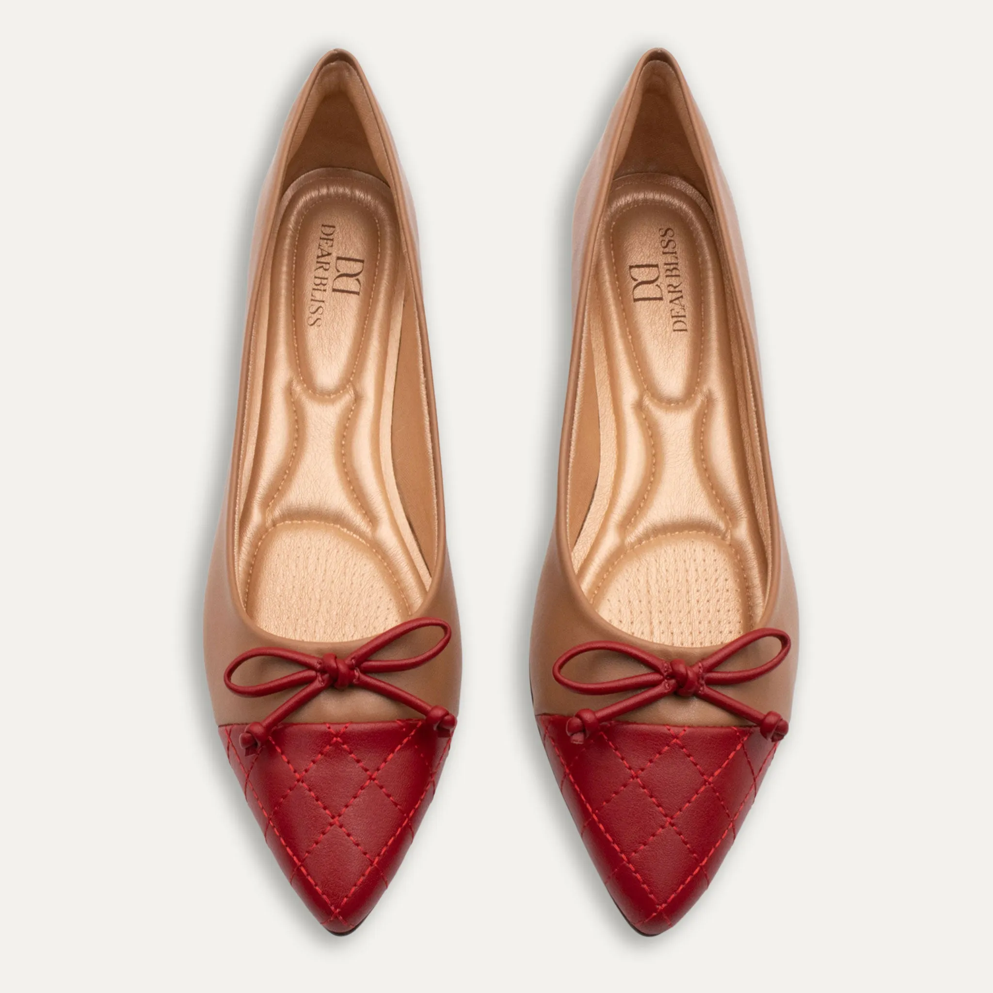 Camila Bow Two-Tone Tan Pointed Flats