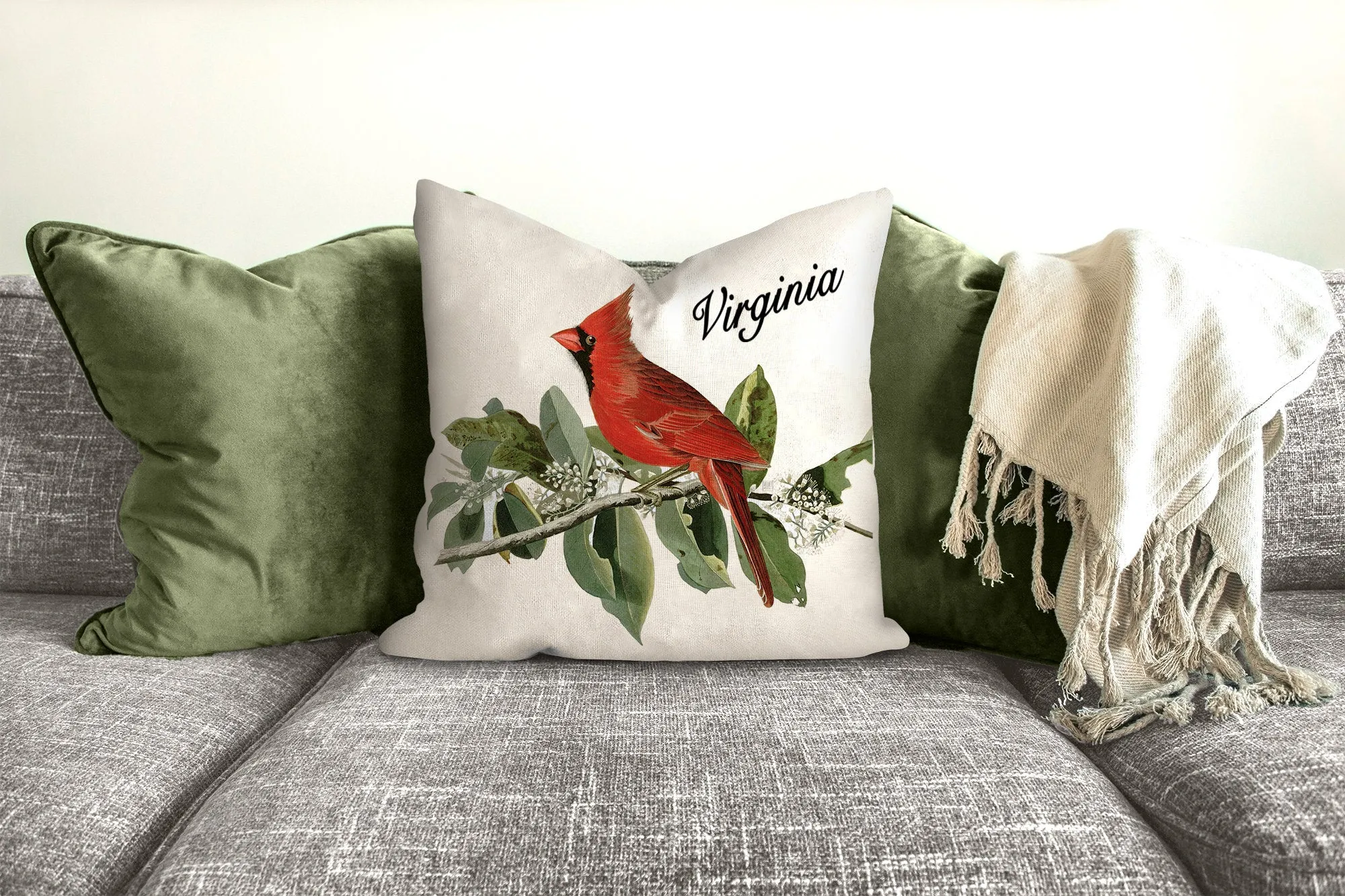 Cardinal throw pillow, state bird, wild life pillow, spiritual bird, Interior decor, home decor, pillow cover and insert, nature decor, red