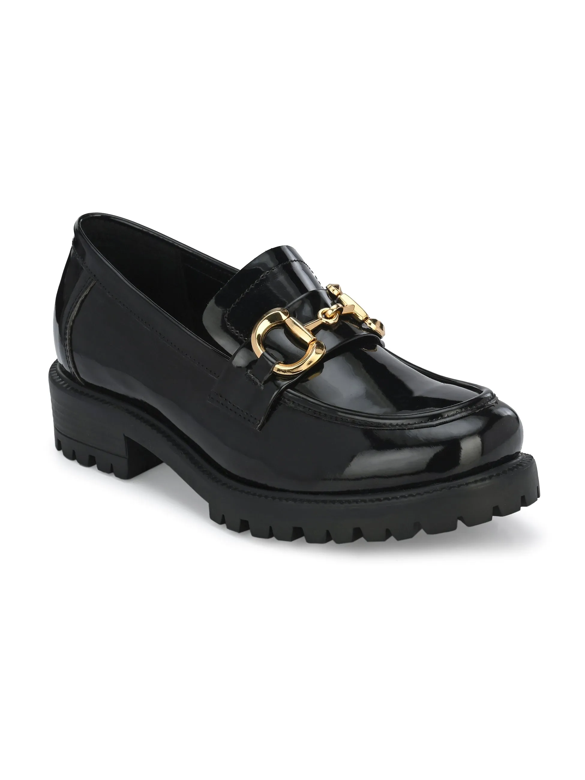 CARLO ROMANO BY WASAN VEGAN LEATHER PATENT BLACK COLOUR MOCCASIN FOR  WOMEN