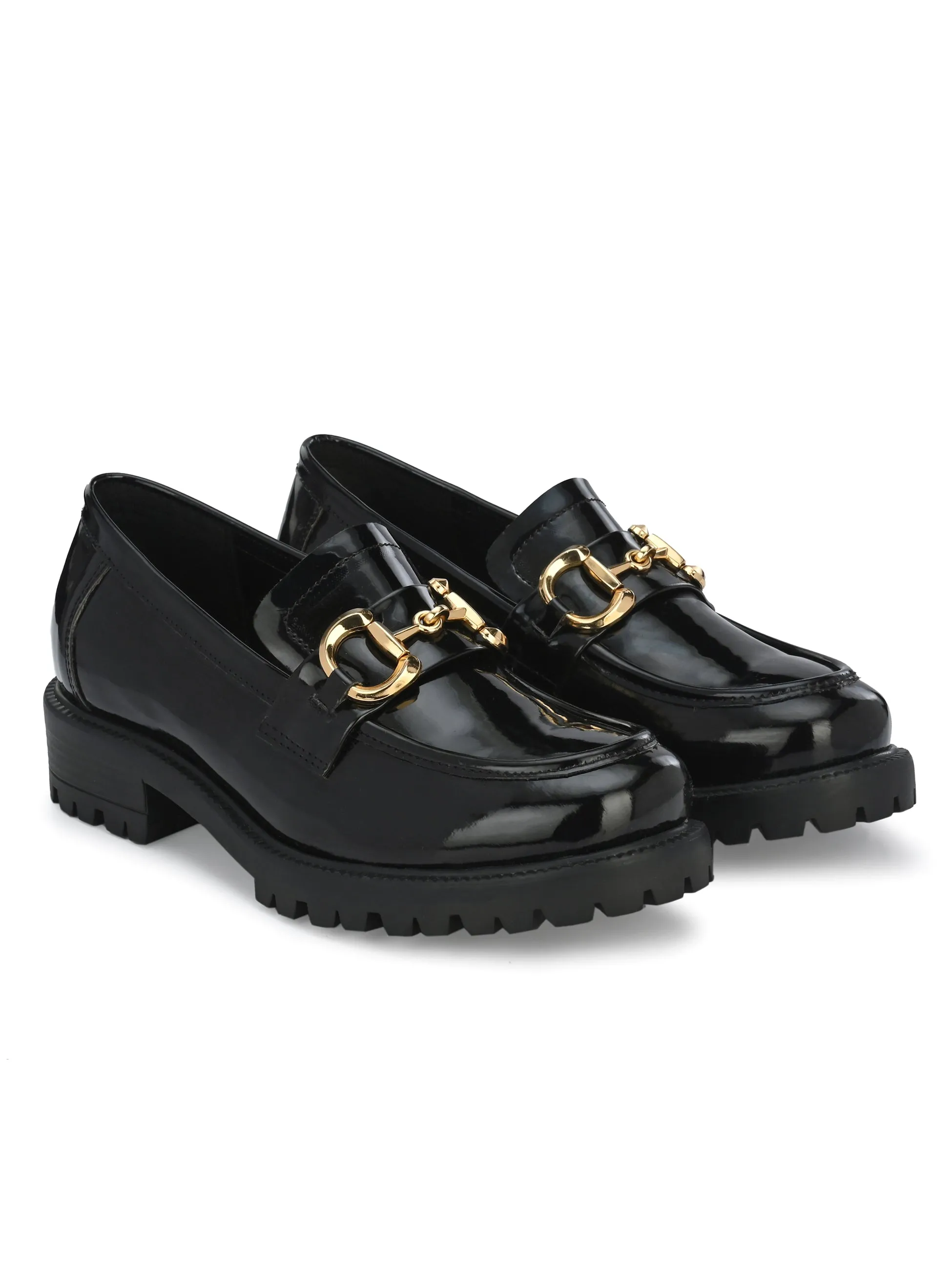 CARLO ROMANO BY WASAN VEGAN LEATHER PATENT BLACK COLOUR MOCCASIN FOR  WOMEN