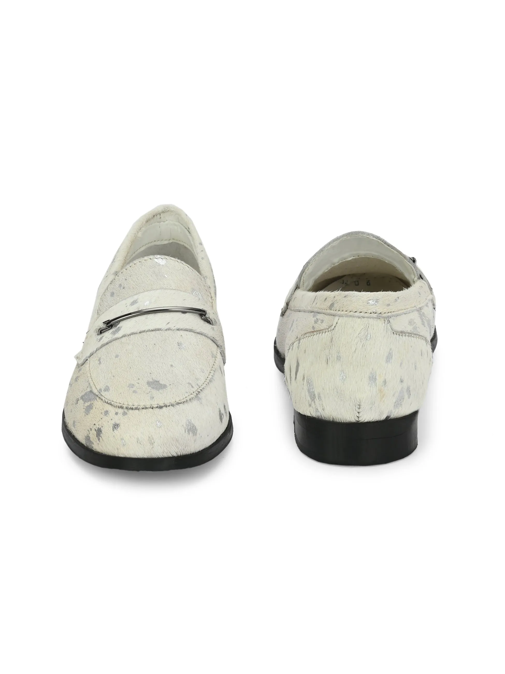 CARLO ROMANO HAIR OR FUR LEATHER WHITE-SILVER COLOR MOCCASIN SHOE FOR WOMEN