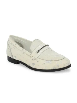 CARLO ROMANO HAIR OR FUR LEATHER WHITE-SILVER COLOR MOCCASIN SHOE FOR WOMEN