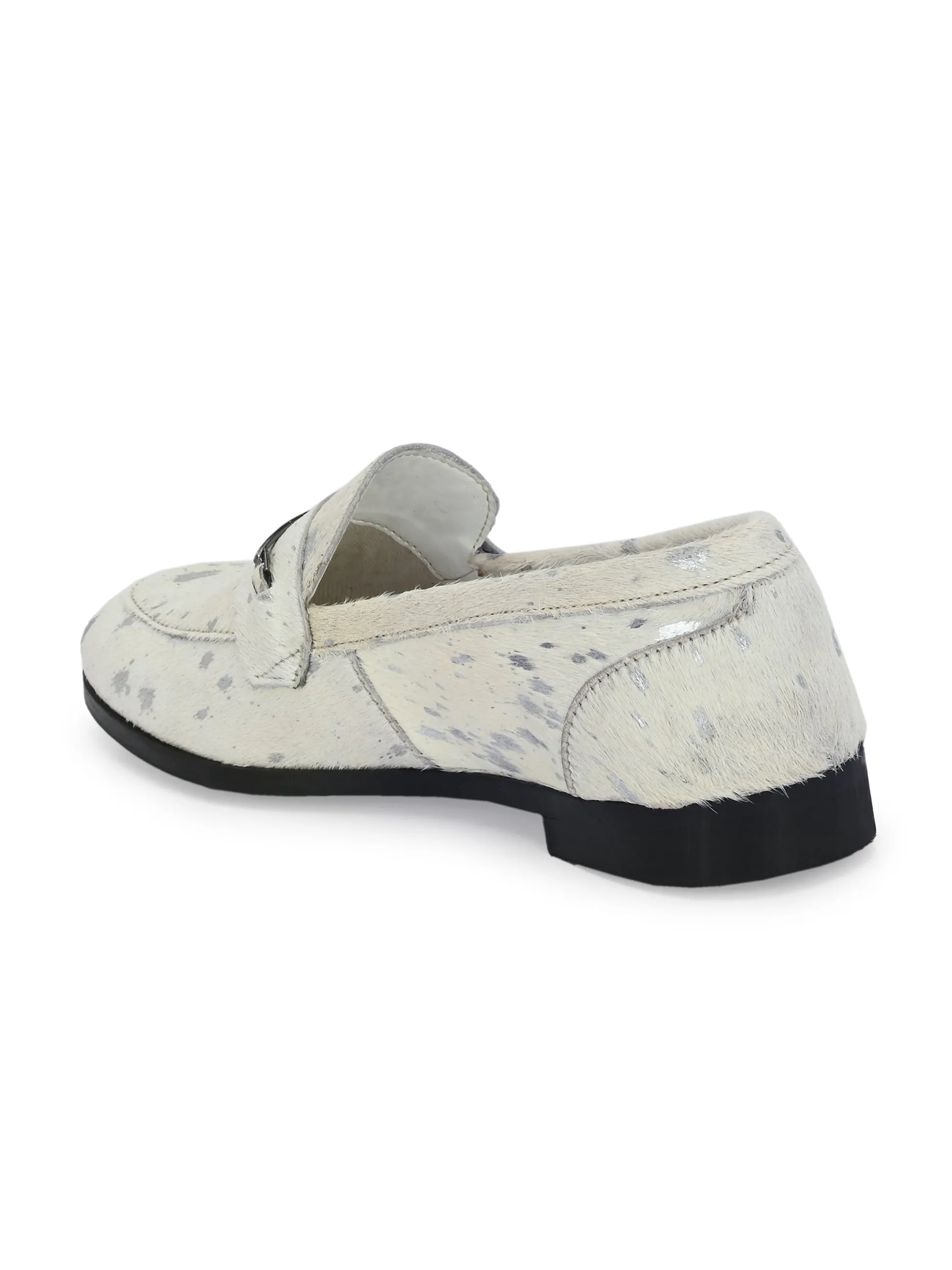CARLO ROMANO HAIR OR FUR LEATHER WHITE-SILVER COLOR MOCCASIN SHOE FOR WOMEN