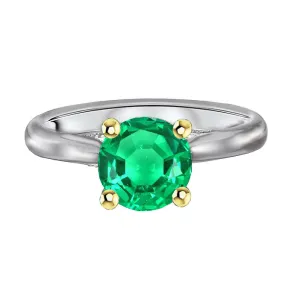 Casual Green Emerald Solitaire Ring Cathedral Set