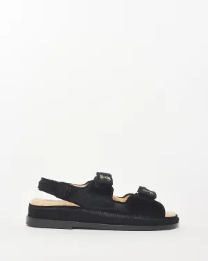 Chanel Black Pony Hair & Shearling Logo Dad Sandals - 37