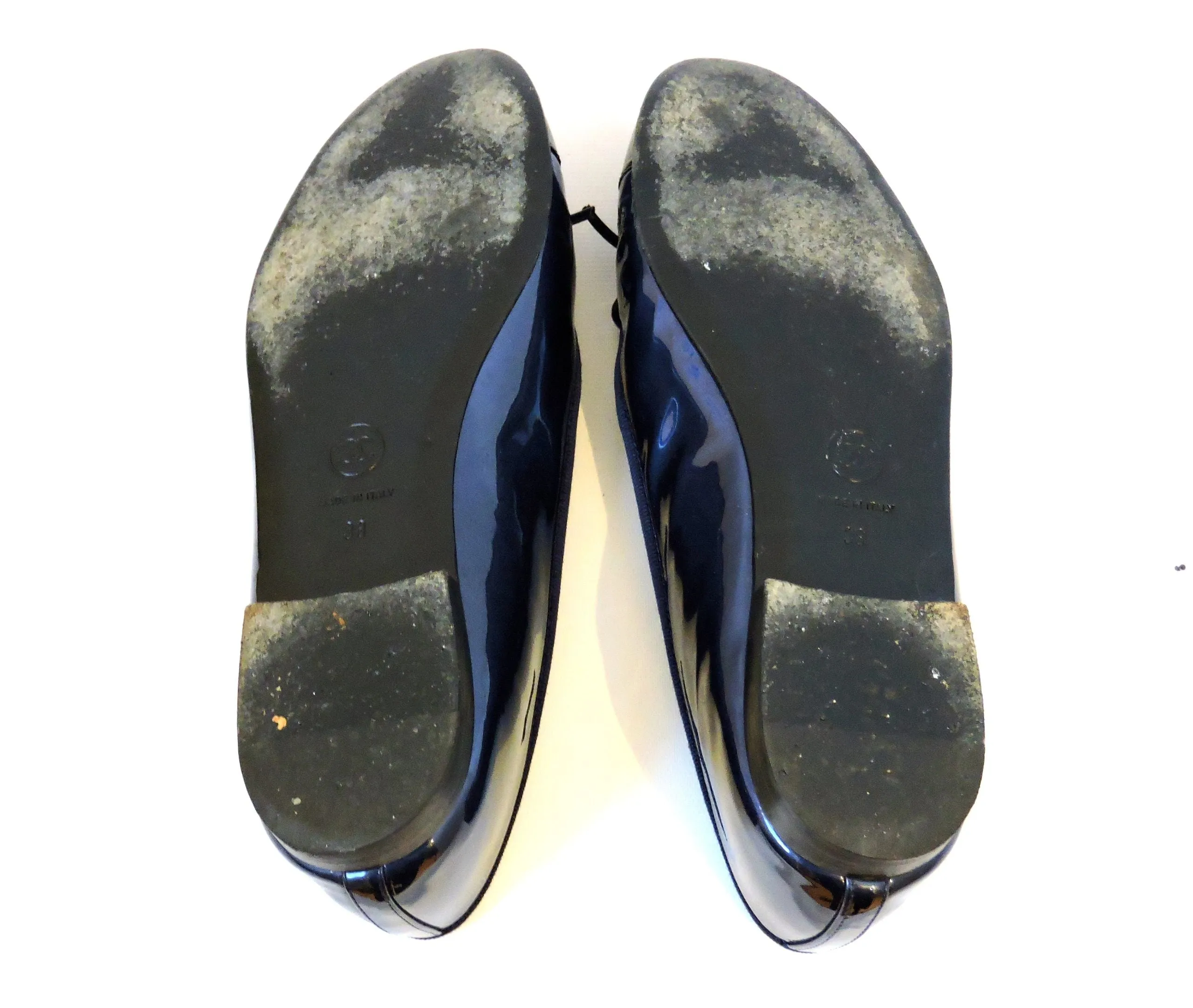 Chanel Patent Leather Cap Toe Flats Size 38 It (8 Us)