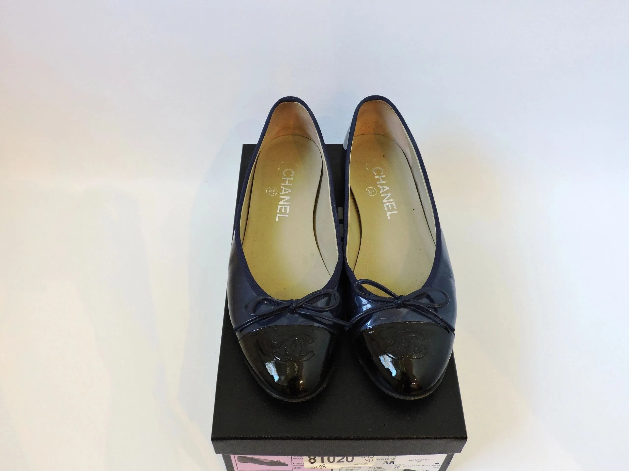 Chanel Patent Leather Cap Toe Flats Size 38 It (8 Us)
