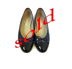 Chanel Patent Leather Cap Toe Flats Size 38 It (8 Us)