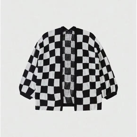 Checked Drop Shoulder Cardigan