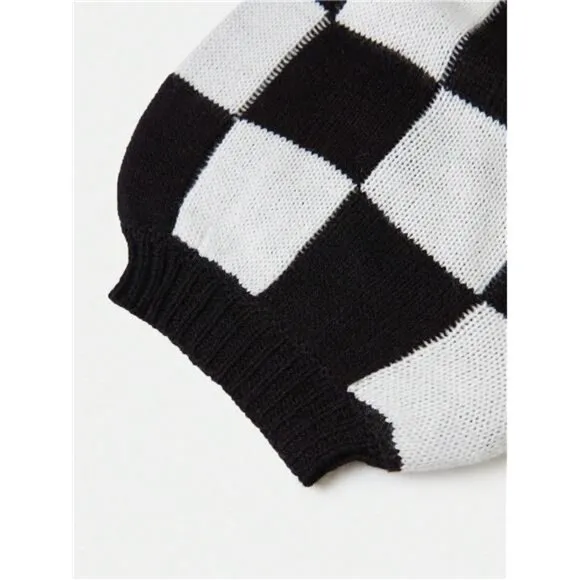 Checked Drop Shoulder Cardigan