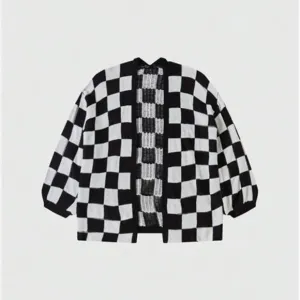 Checked Drop Shoulder Cardigan