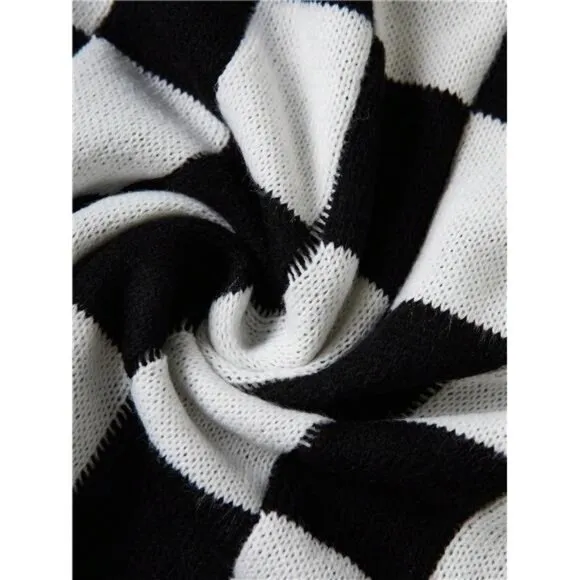 Checked Drop Shoulder Cardigan