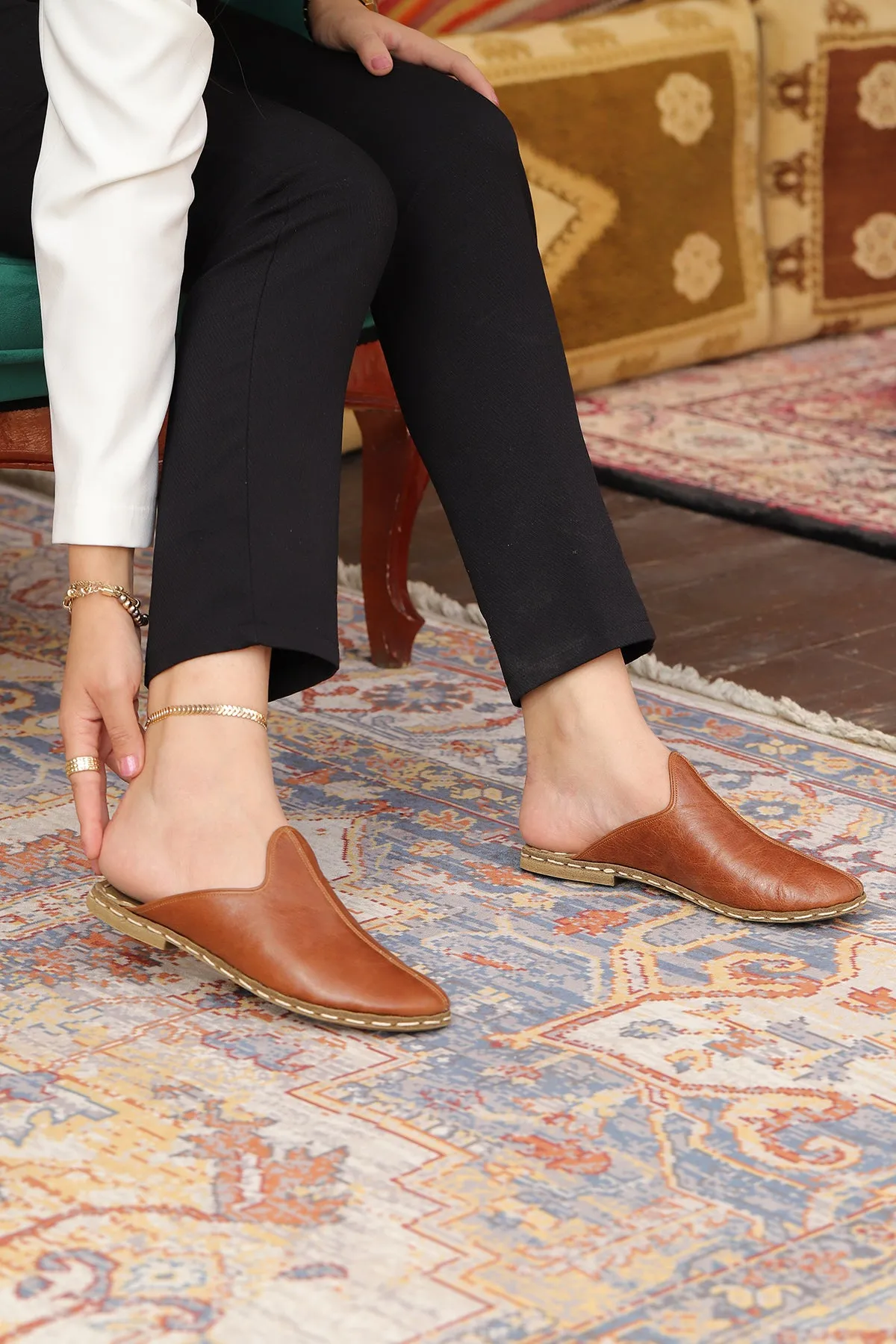 Chestnut Handmade Leather Slippers (Women's)