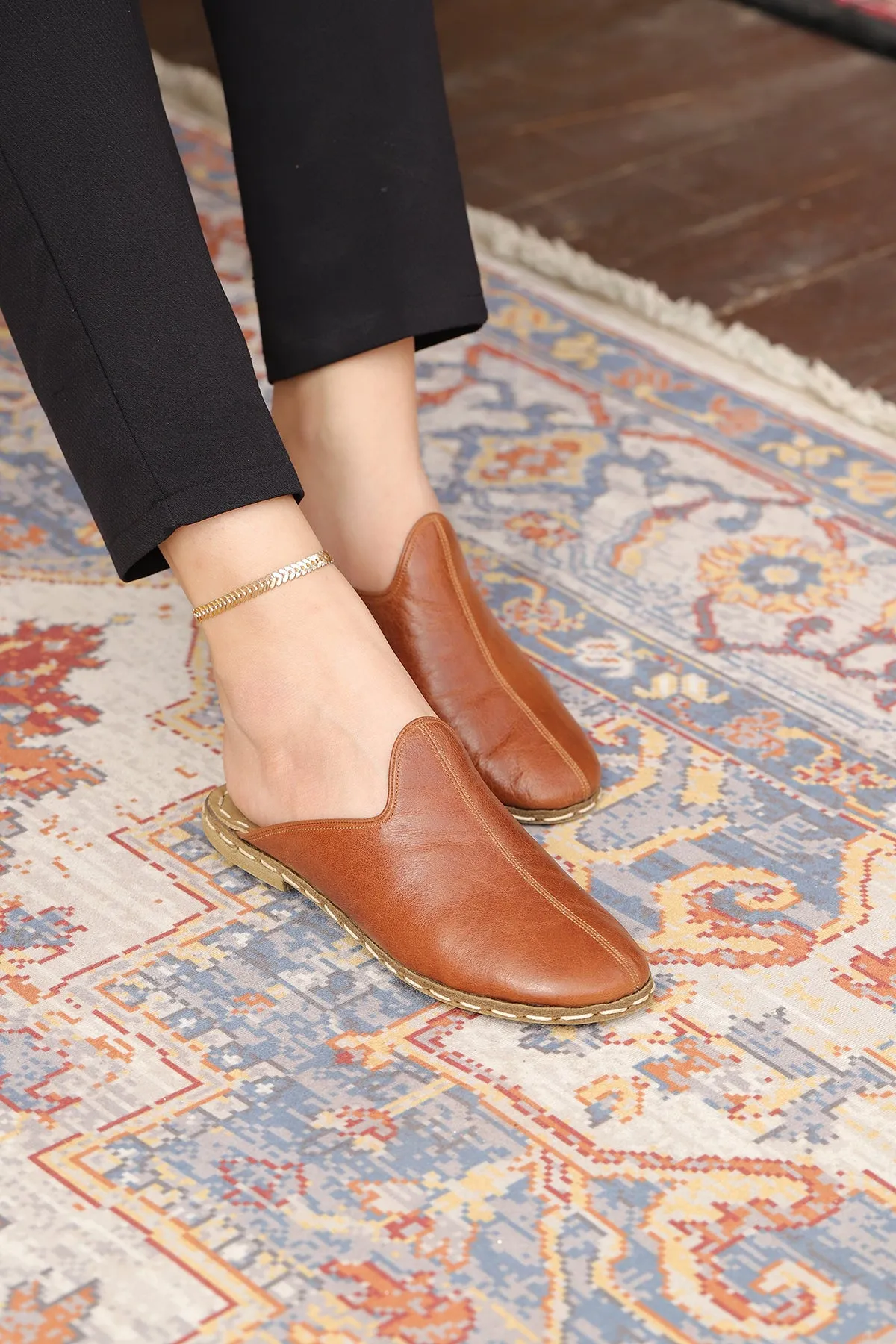 Chestnut Handmade Leather Slippers (Women's)
