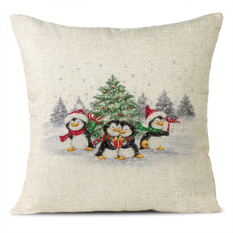 Christmas Themed Linen Pillowcase