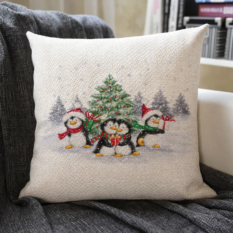 Christmas Themed Linen Pillowcase