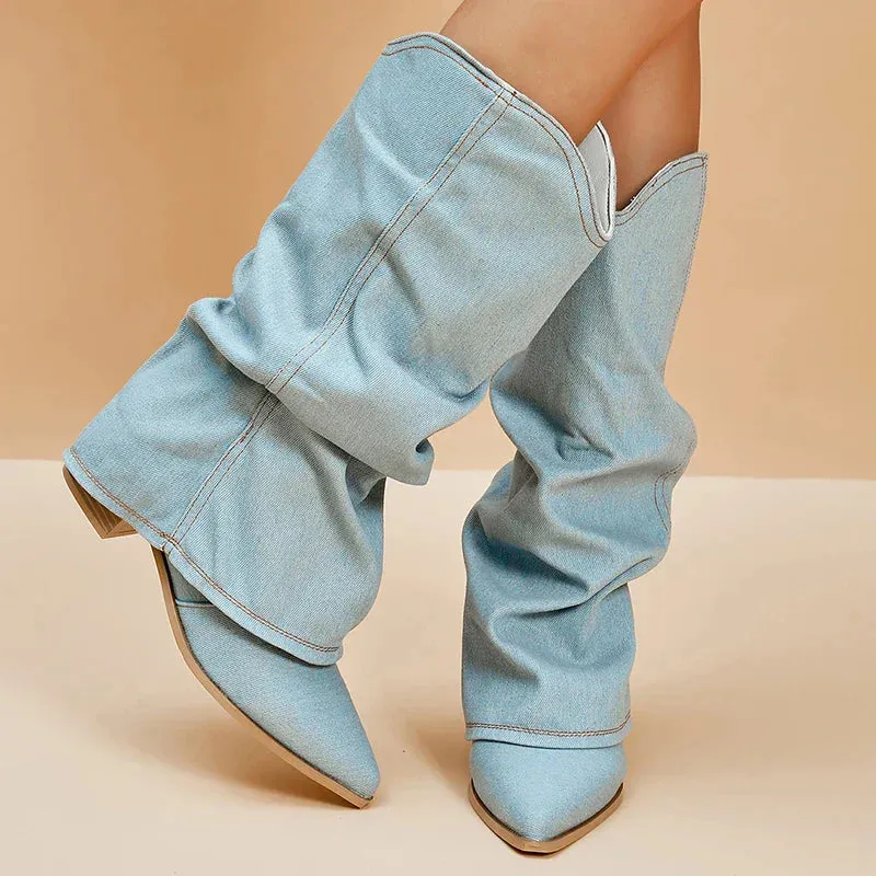 CLAIRE | DENIM KNEE BOOTS