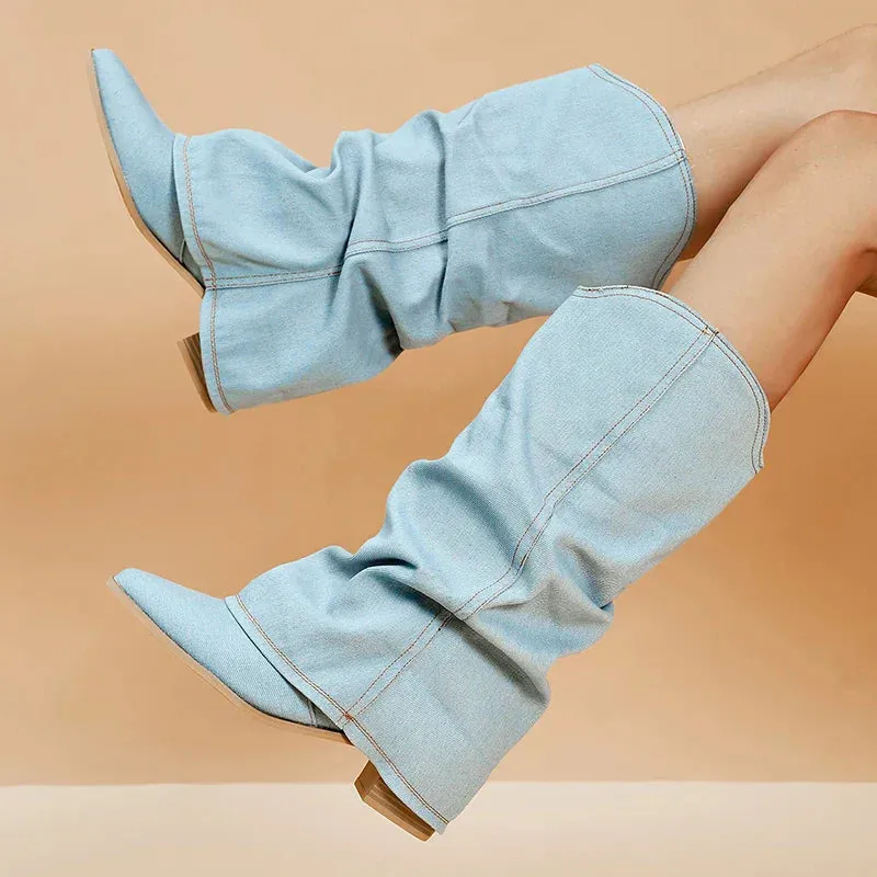 CLAIRE | DENIM KNEE BOOTS