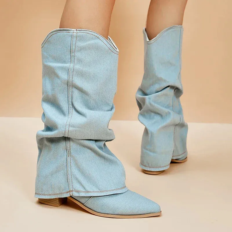 CLAIRE | DENIM KNEE BOOTS