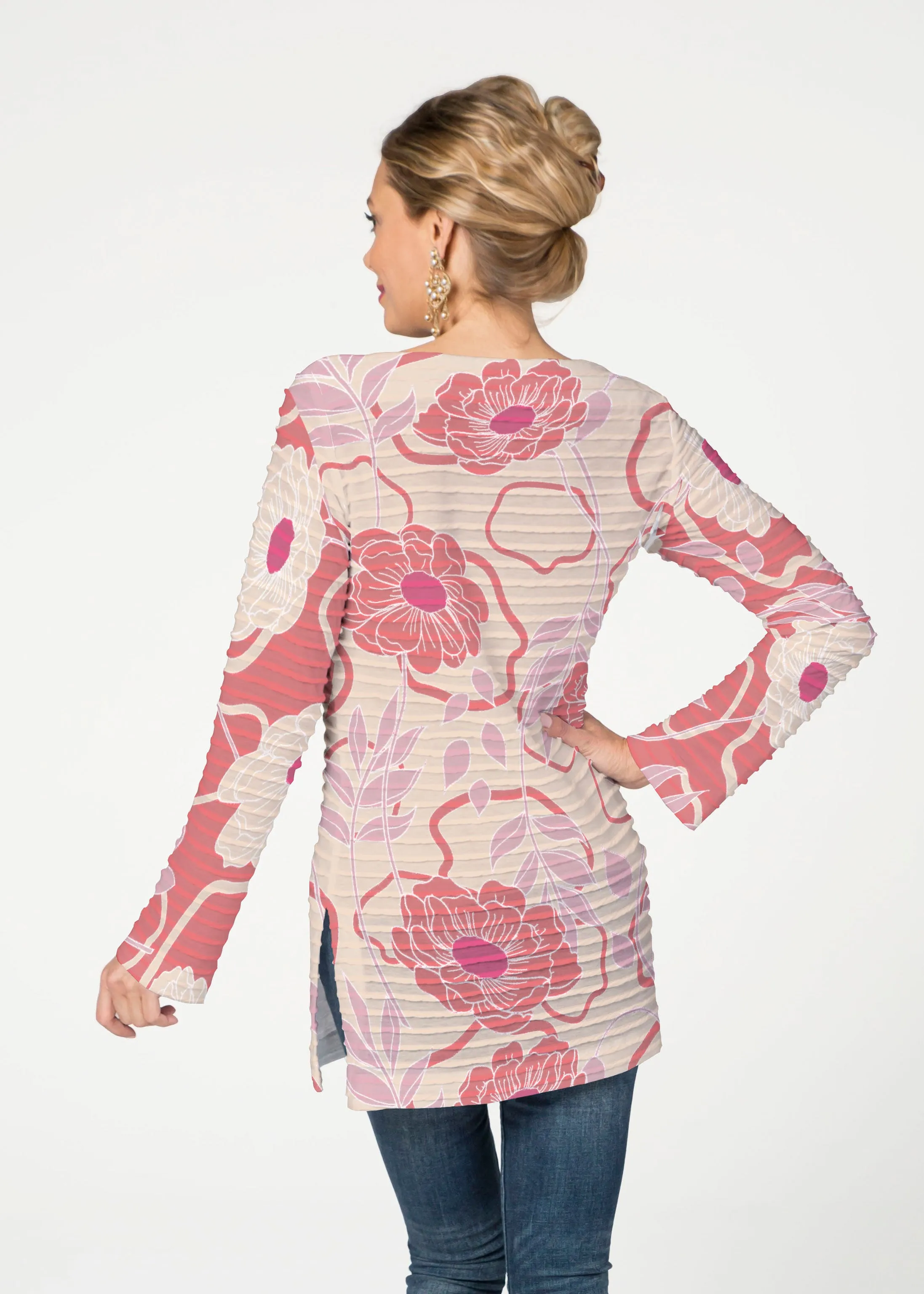 Clarisse Beige/Red (8127) ~ Banded Boatneck Tunic