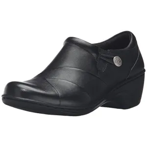 Clarks Women's Channing Ann Slip-On Loafer, Black Leather, 7.5 Wide