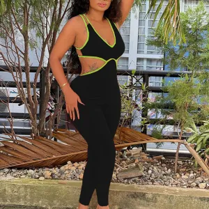 Colorblock Sleeveless Cut Out Skinny Jumpsuit