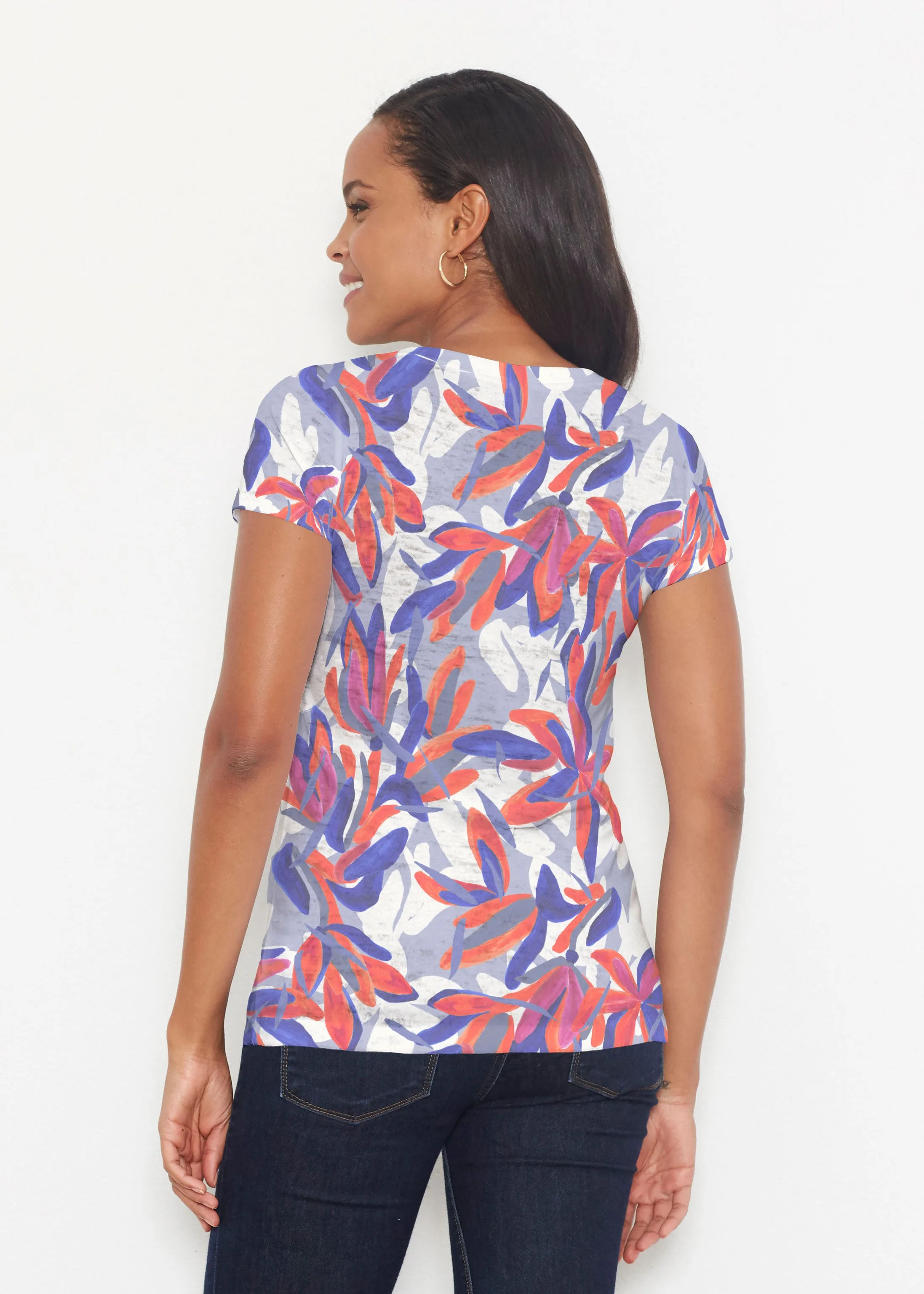 Colorful Palm Blue (7901) ~ Short Sleeve Scoop Shirt
