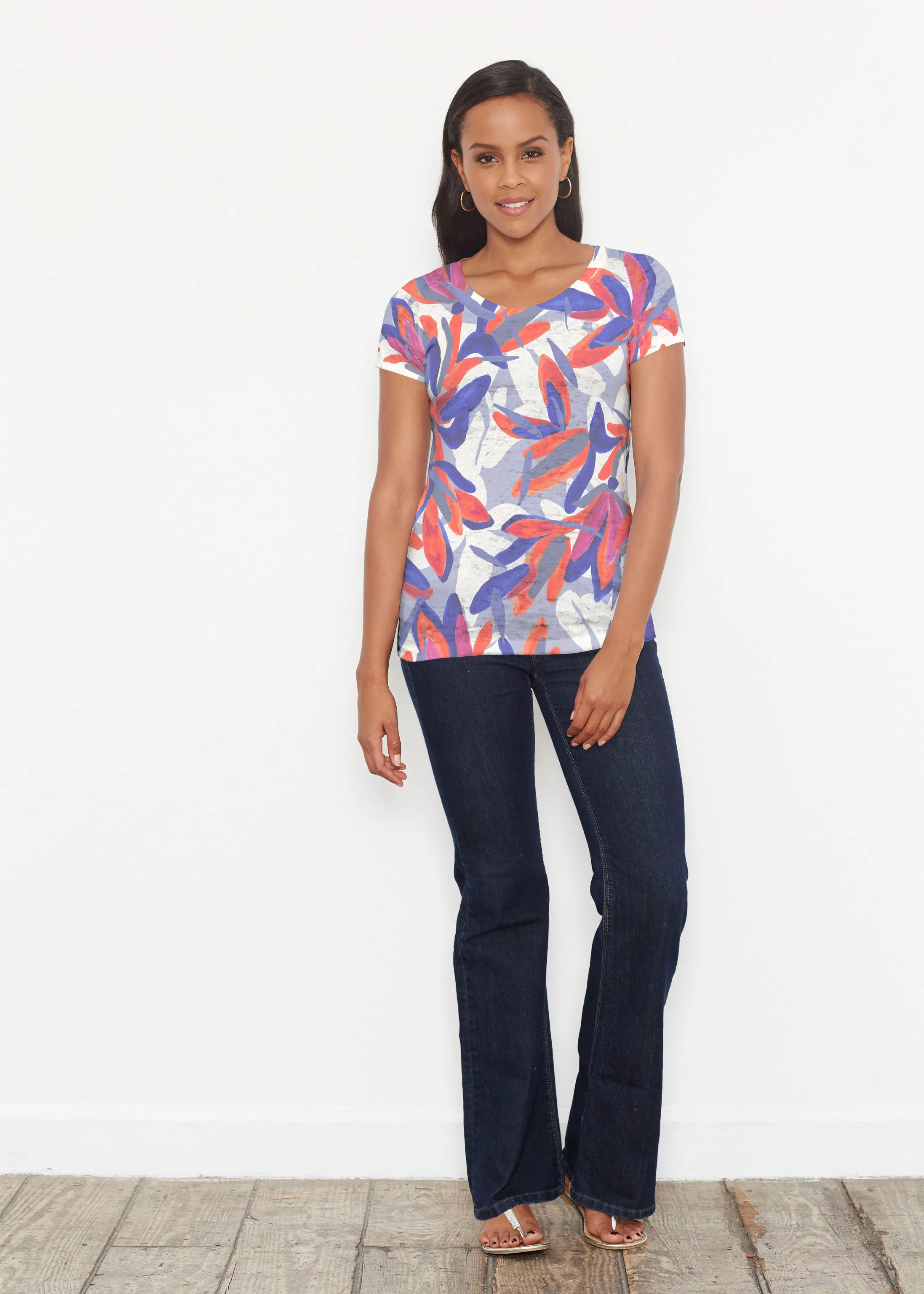 Colorful Palm Blue (7901) ~ Short Sleeve Scoop Shirt