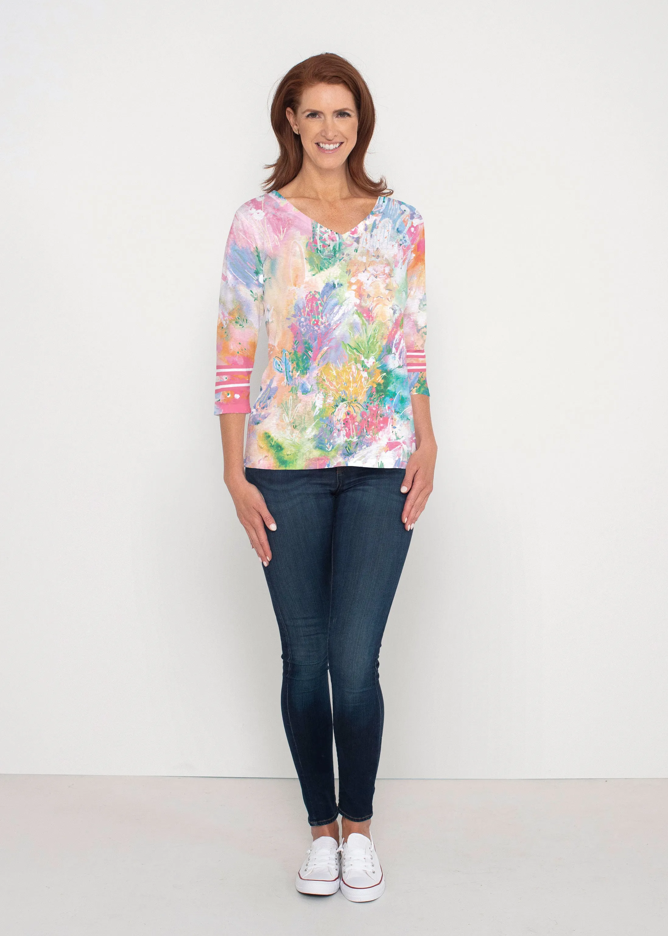 Cool Desert Vibes (17232) ~ Signature 3/4 Sleeve V-Neck Top