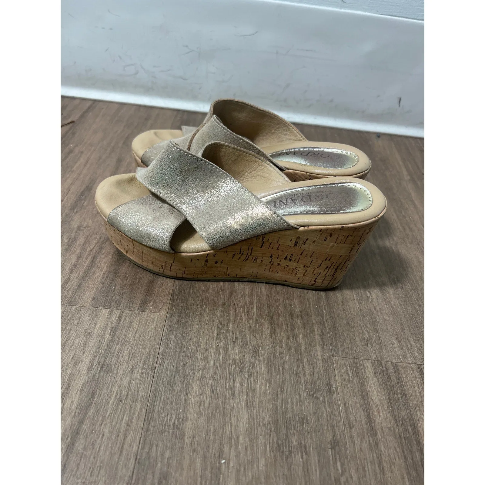 Cordani Soft Gold Metallic Cork Wedge Sandal sz 37 (6.5)
