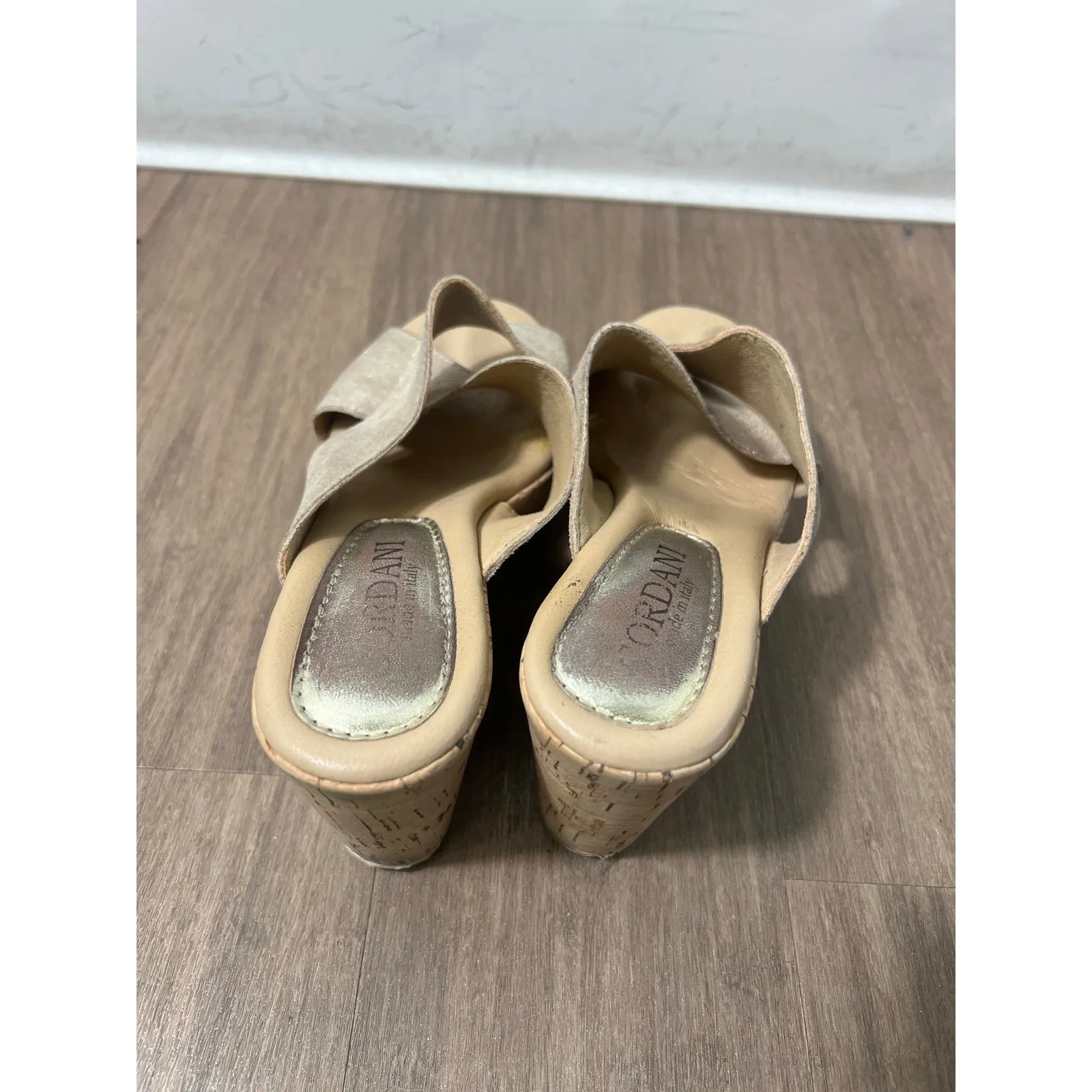 Cordani Soft Gold Metallic Cork Wedge Sandal sz 37 (6.5)