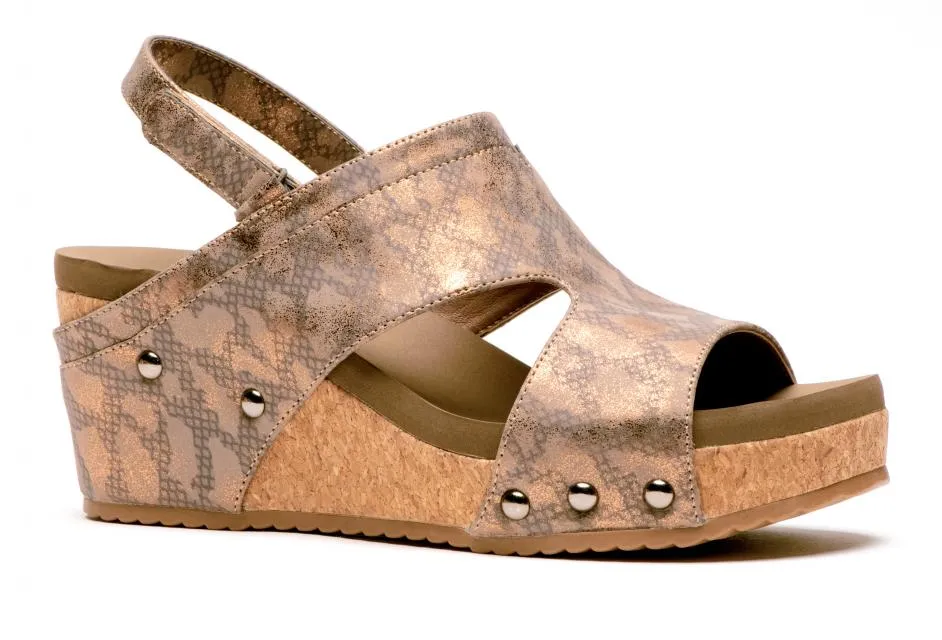 Corkys Mario Bronze Snake Wedge Sandal