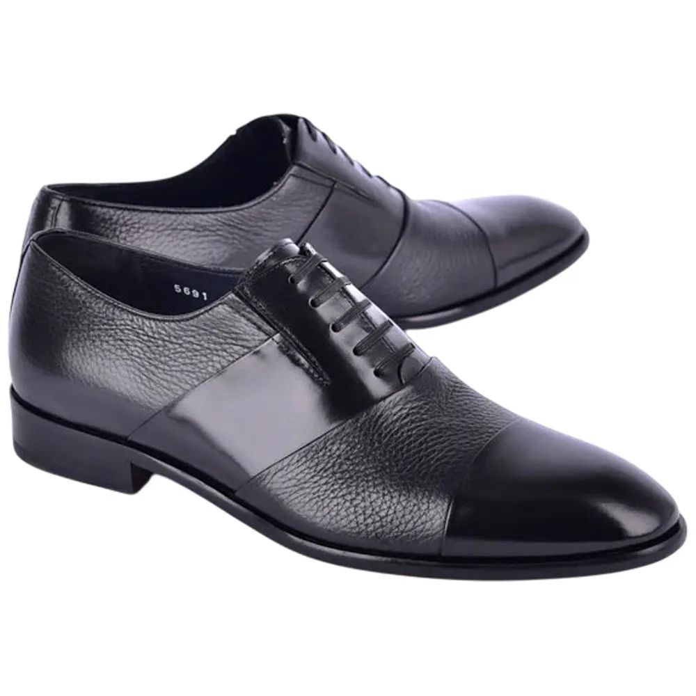 Corrente Men’s Black Deer Skin Leather Tie-Less Cap Toe Slip-On Loafer