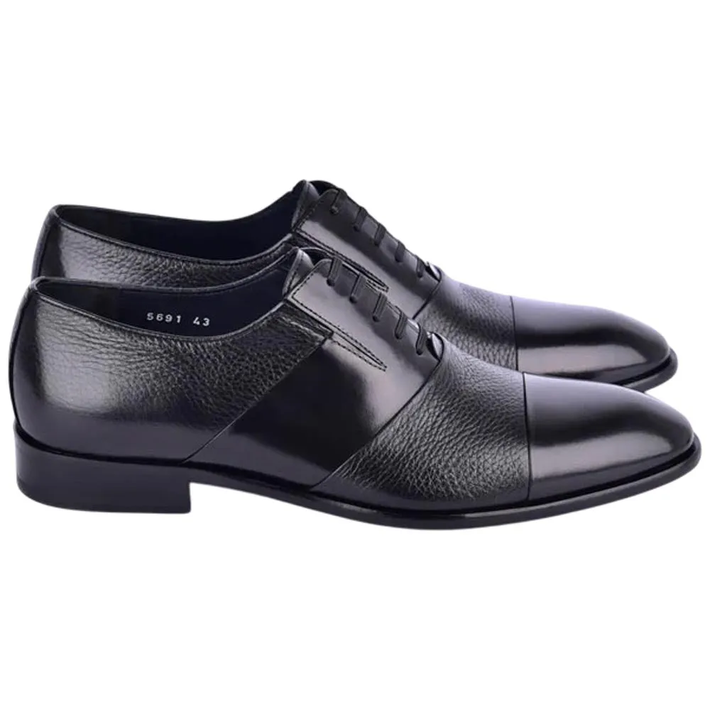 Corrente Men’s Black Deer Skin Leather Tie-Less Cap Toe Slip-On Loafer