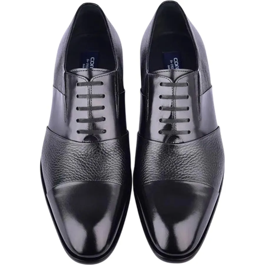 Corrente Men’s Black Deer Skin Leather Tie-Less Cap Toe Slip-On Loafer