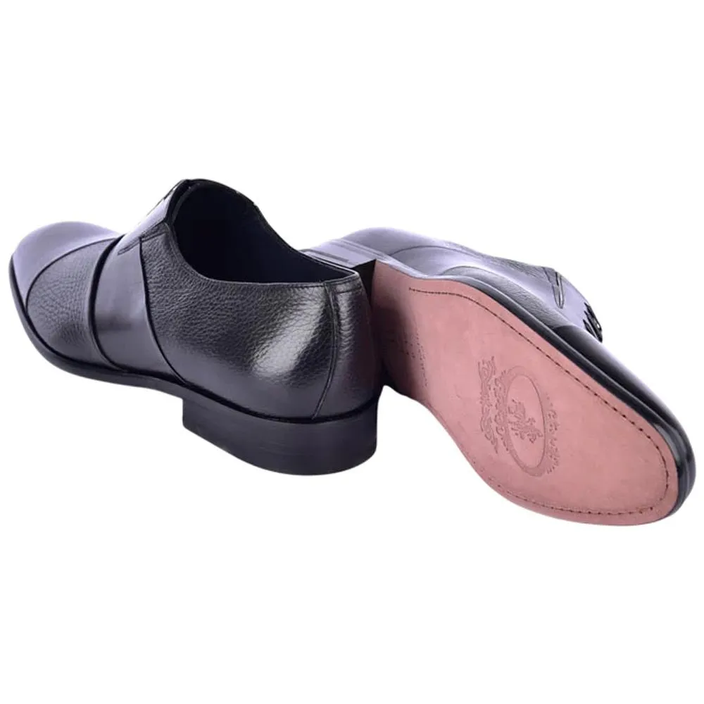 Corrente Men’s Black Deer Skin Leather Tie-Less Cap Toe Slip-On Loafer
